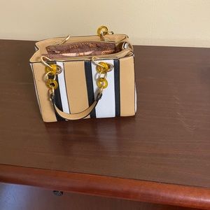 Tan, beige and black striped tote!
